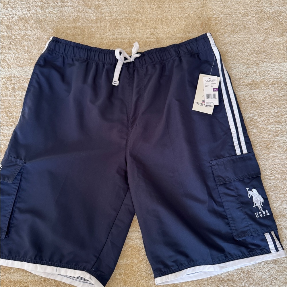 NWT | MENS | Ralph Lauren Polo | Navy Blue Swim Shorts with White Stripes | XXL - Picture 2 of 7